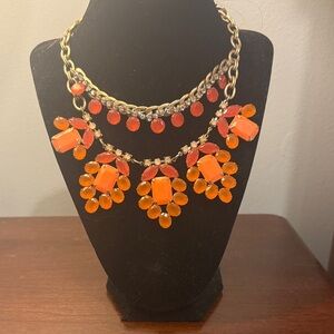 Stella & Dot Orange and Gold Statement Necklace